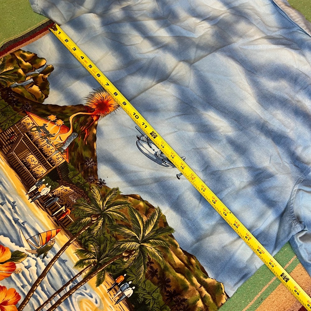 Koko Island Hawaiian Shirt Mens Large Blue Tropical Volcano Seaplane Made in USA - Picture 7 of 12